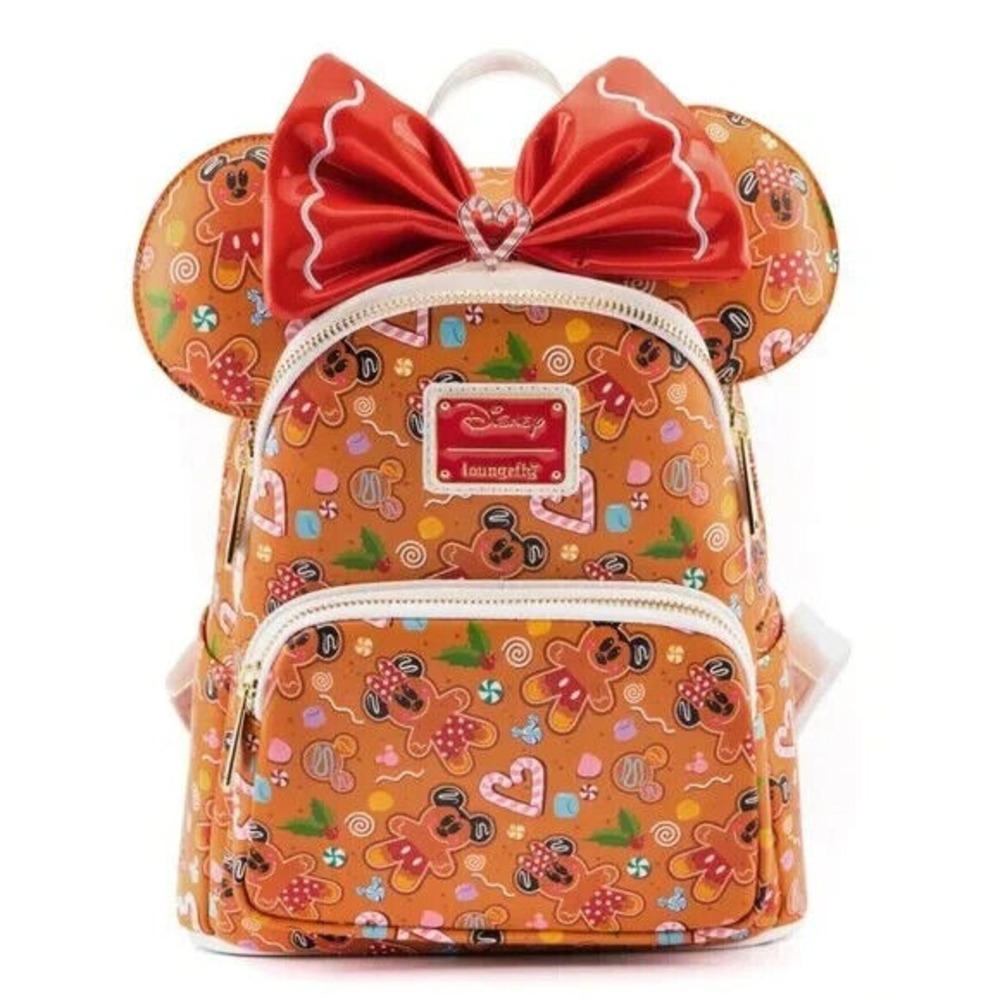 Loungefly Disney Gingerbread Mickey and Minnie Mouse Backpack &‎ Ears Headband